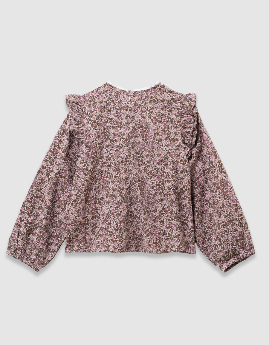 camicetta rosa da bambina con stampa floreale autunnale