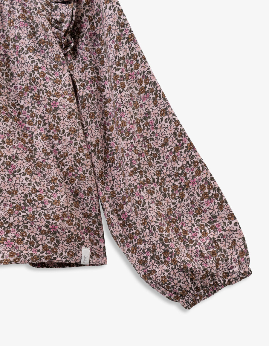 camicetta rosa da bambina con stampa floreale autunnale