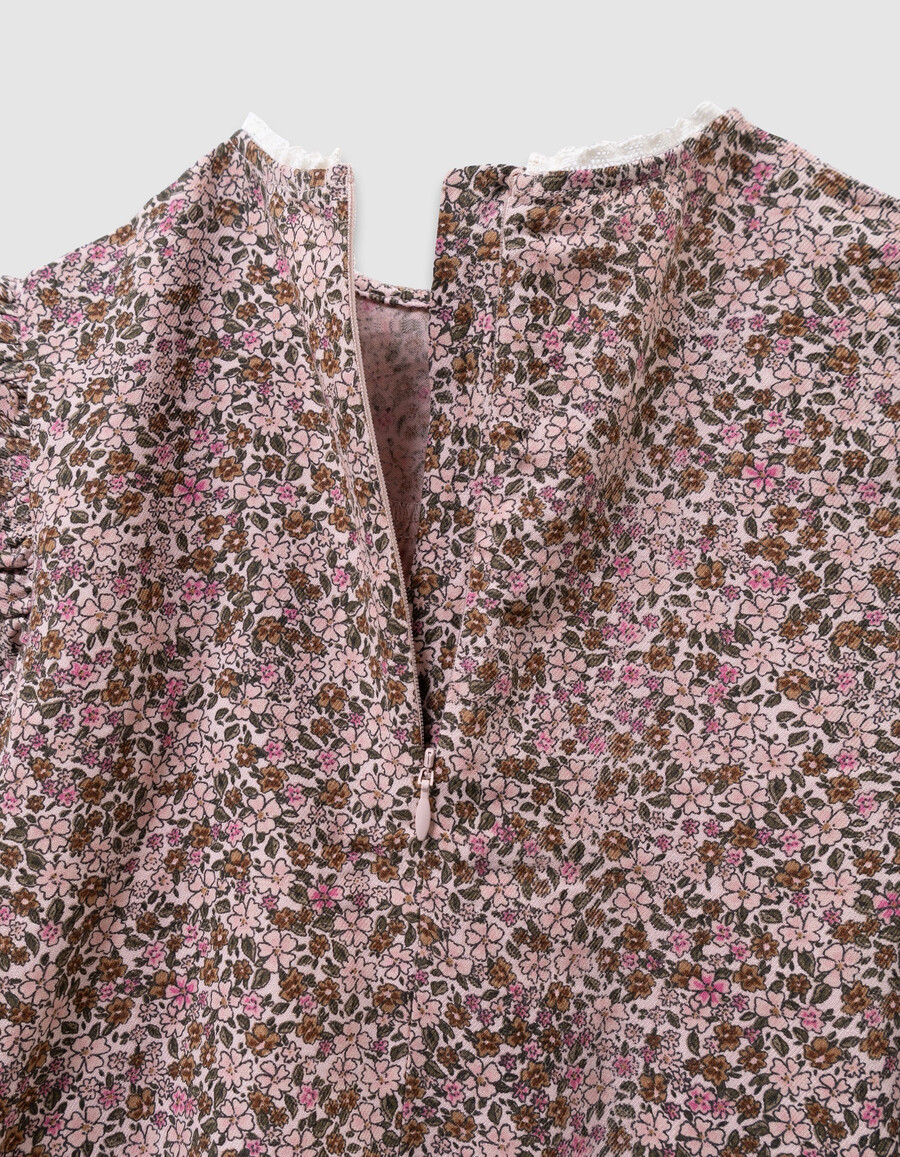 camicetta rosa da bambina con stampa floreale autunnale