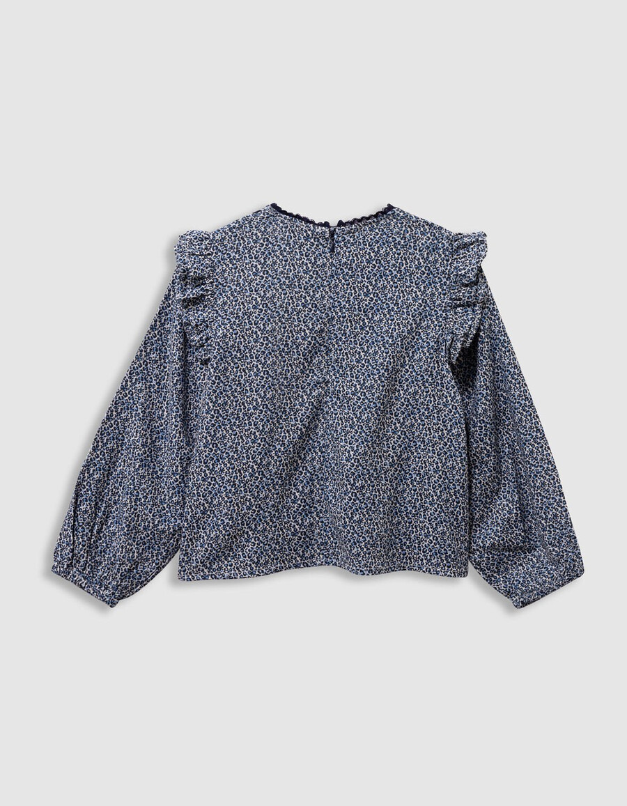camicetta blu navy da bambina con stampa leopardata e fiocco
