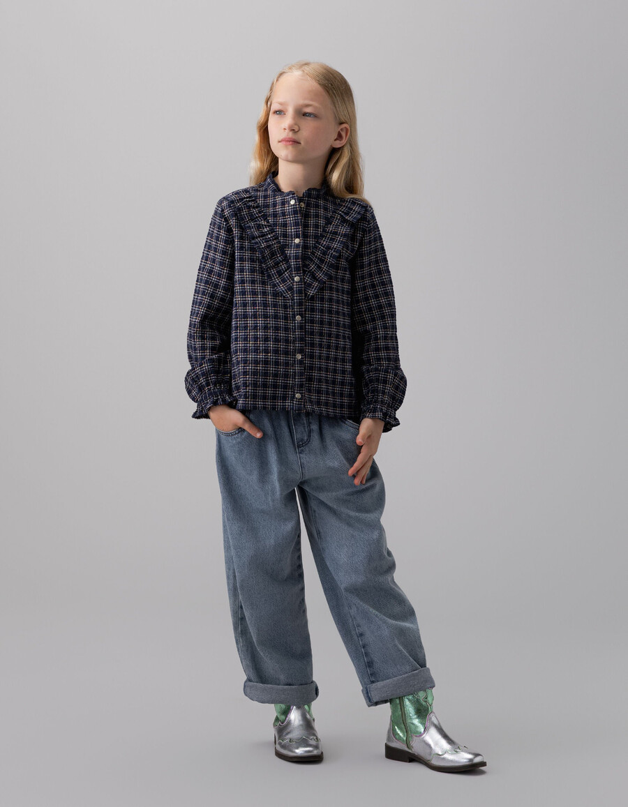 camicia a quadri blu navy per ragazze