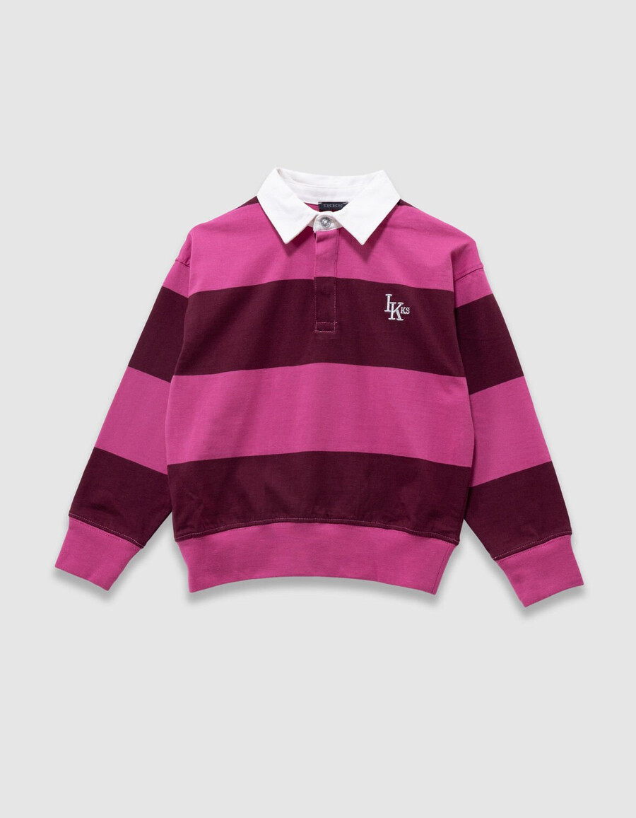 polo rosa in cotone biologico per bambine righe bordeaux