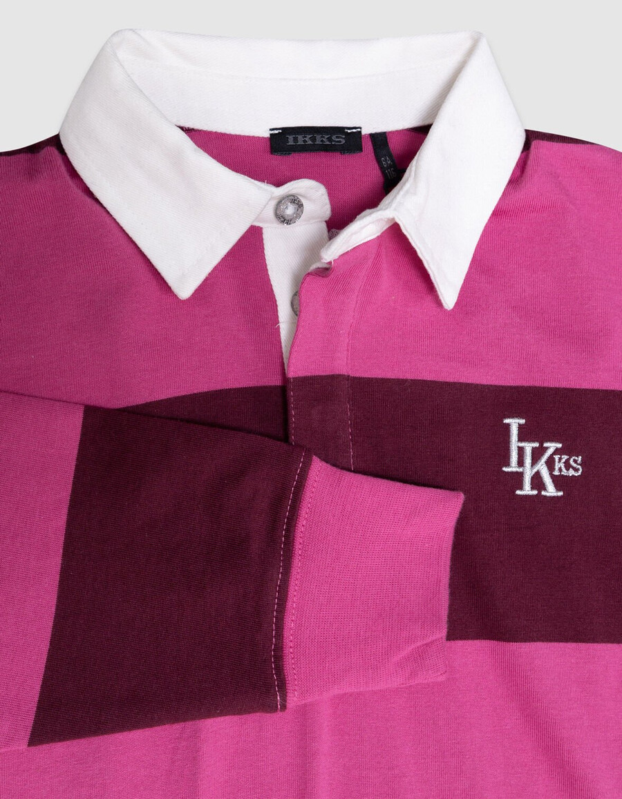 polo rosa in cotone biologico per bambine righe bordeaux