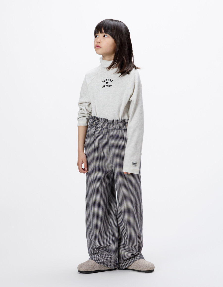 pantaloni a quadretti blu navy con volant per bambine