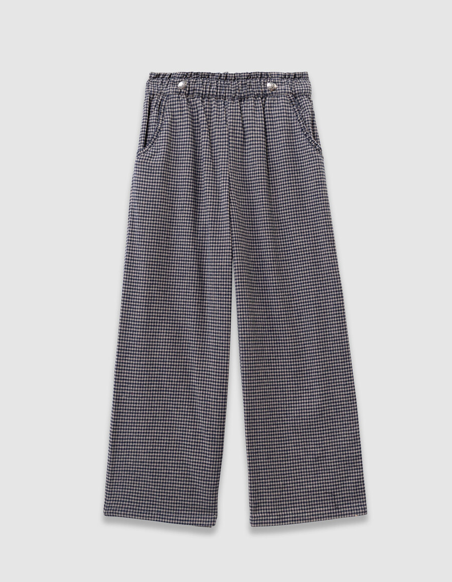 pantaloni a quadretti blu navy con volant per bambine