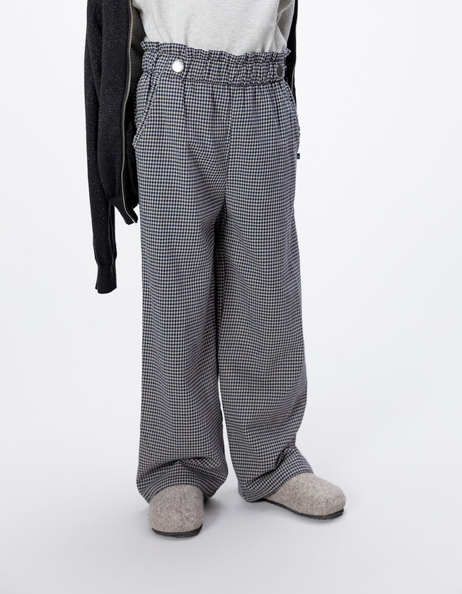 pantaloni a quadretti blu navy con volant per bambine
