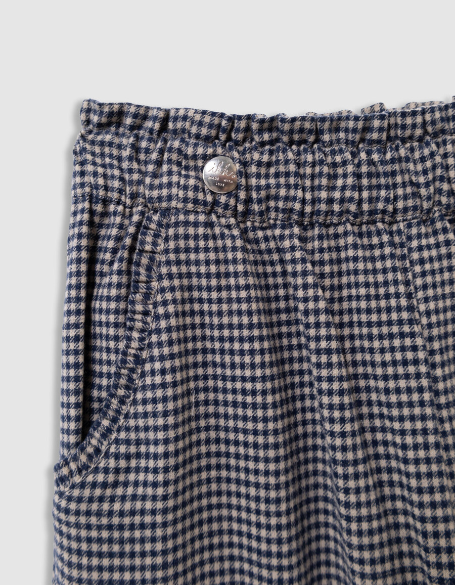 pantaloni a quadretti blu navy con volant per bambine
