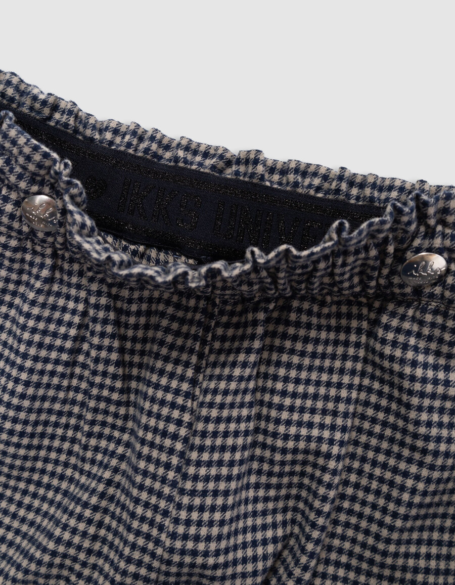pantaloni a quadretti blu navy con volant per bambine