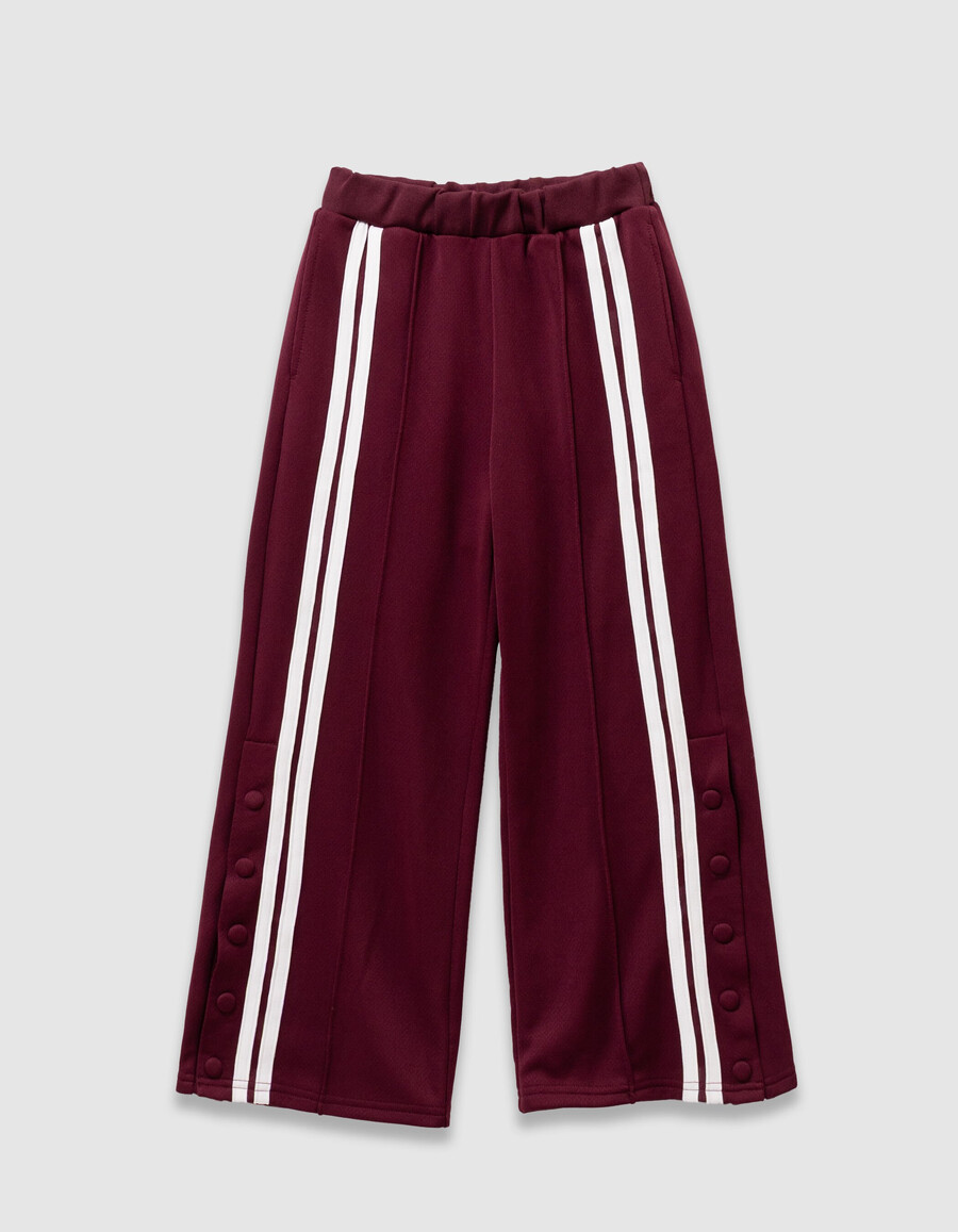 pantaloni da jogging bordeaux con strisce bianche per bambine