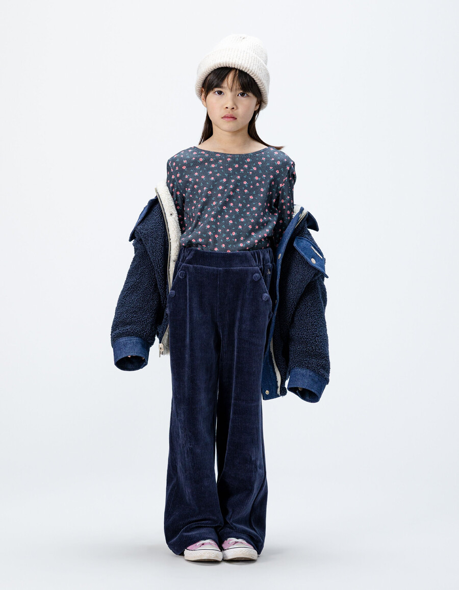 pantaloni da jogging in velluto a coste blu per bambine