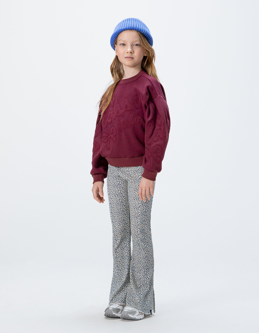 leggings svasati blu navy da bambina con stampa leopardata e fiocco