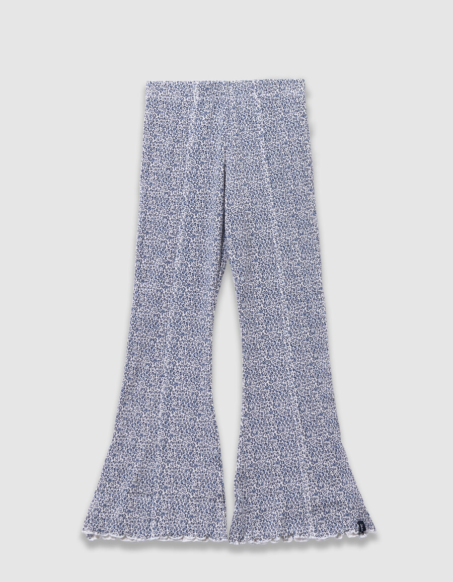 leggings svasati blu navy da bambina con stampa leopardata e fiocco