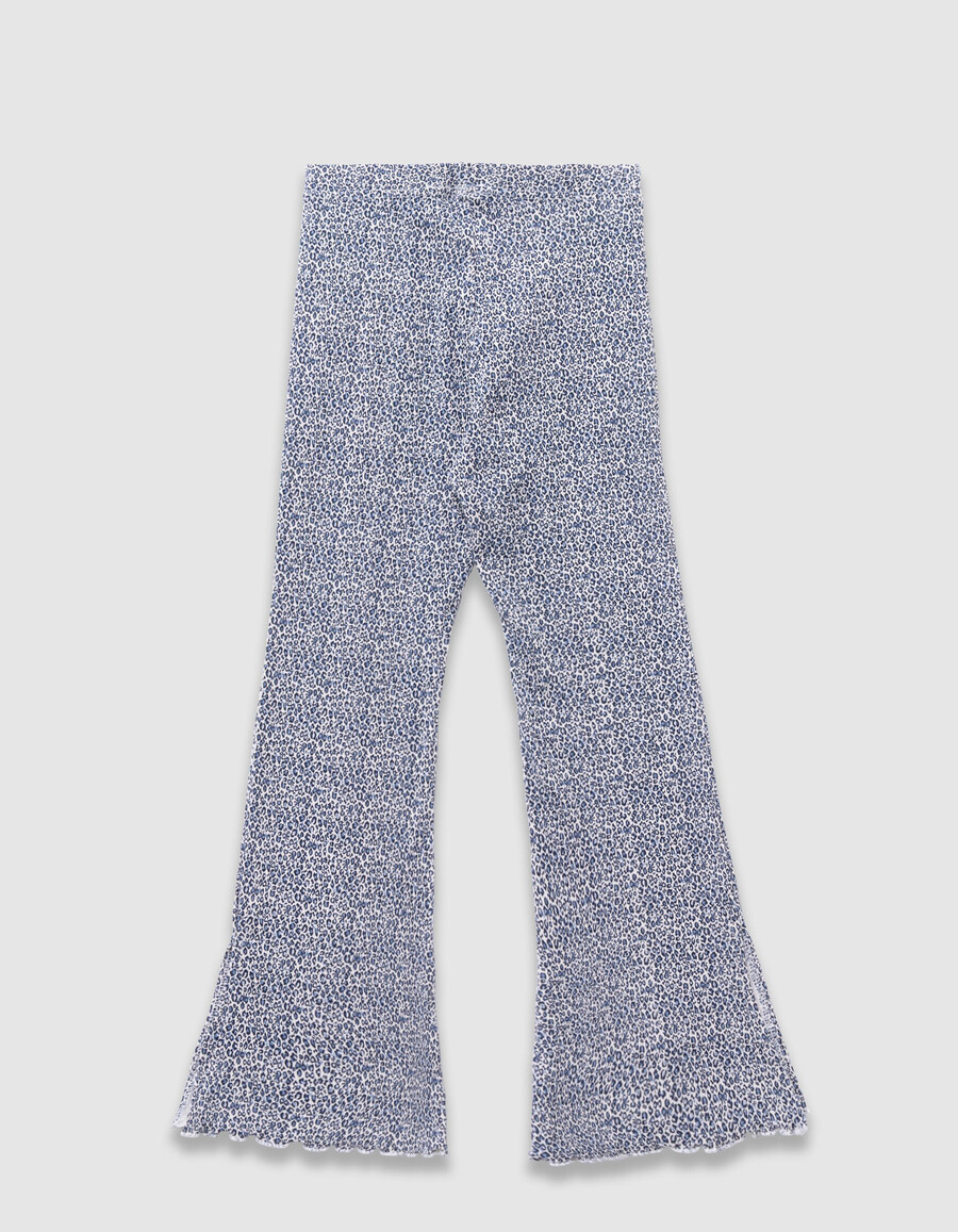 leggings svasati blu navy da bambina con stampa leopardata e fiocco