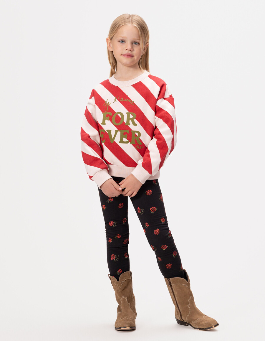 leggings reversibili con stampa di rose e velluto nero per bambine