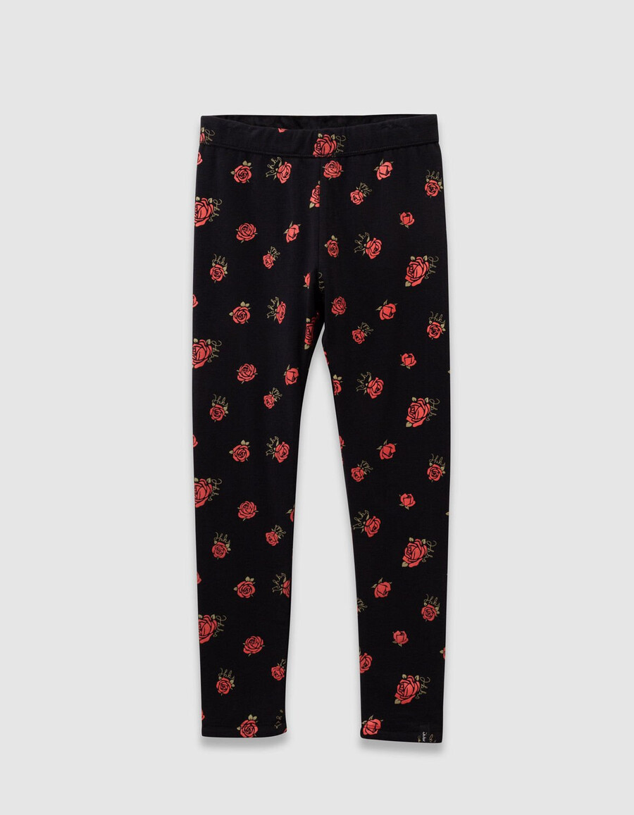 leggings reversibili con stampa di rose e velluto nero per bambine