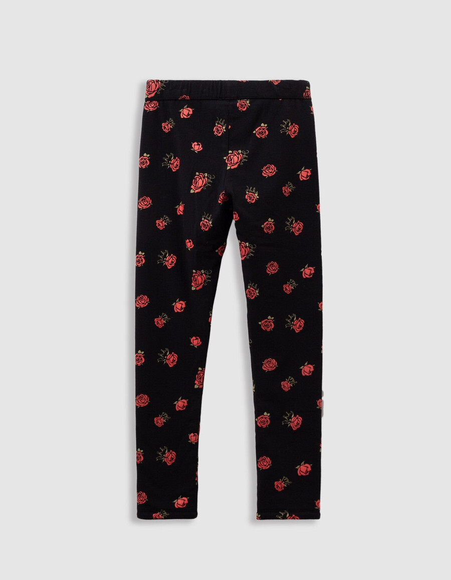 leggings reversibili con stampa di rose e velluto nero per bambine