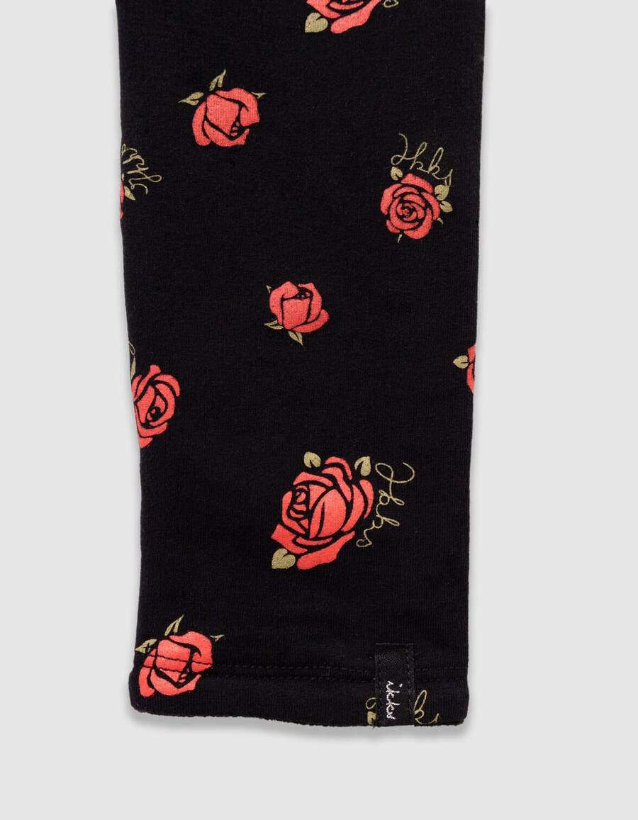 leggings reversibili con stampa di rose e velluto nero per bambine