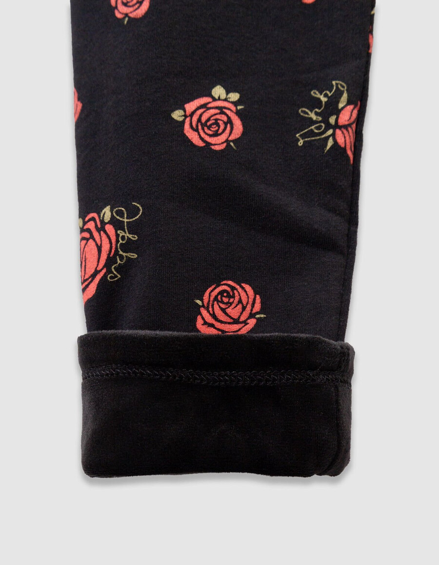 leggings reversibili con stampa di rose e velluto nero per bambine