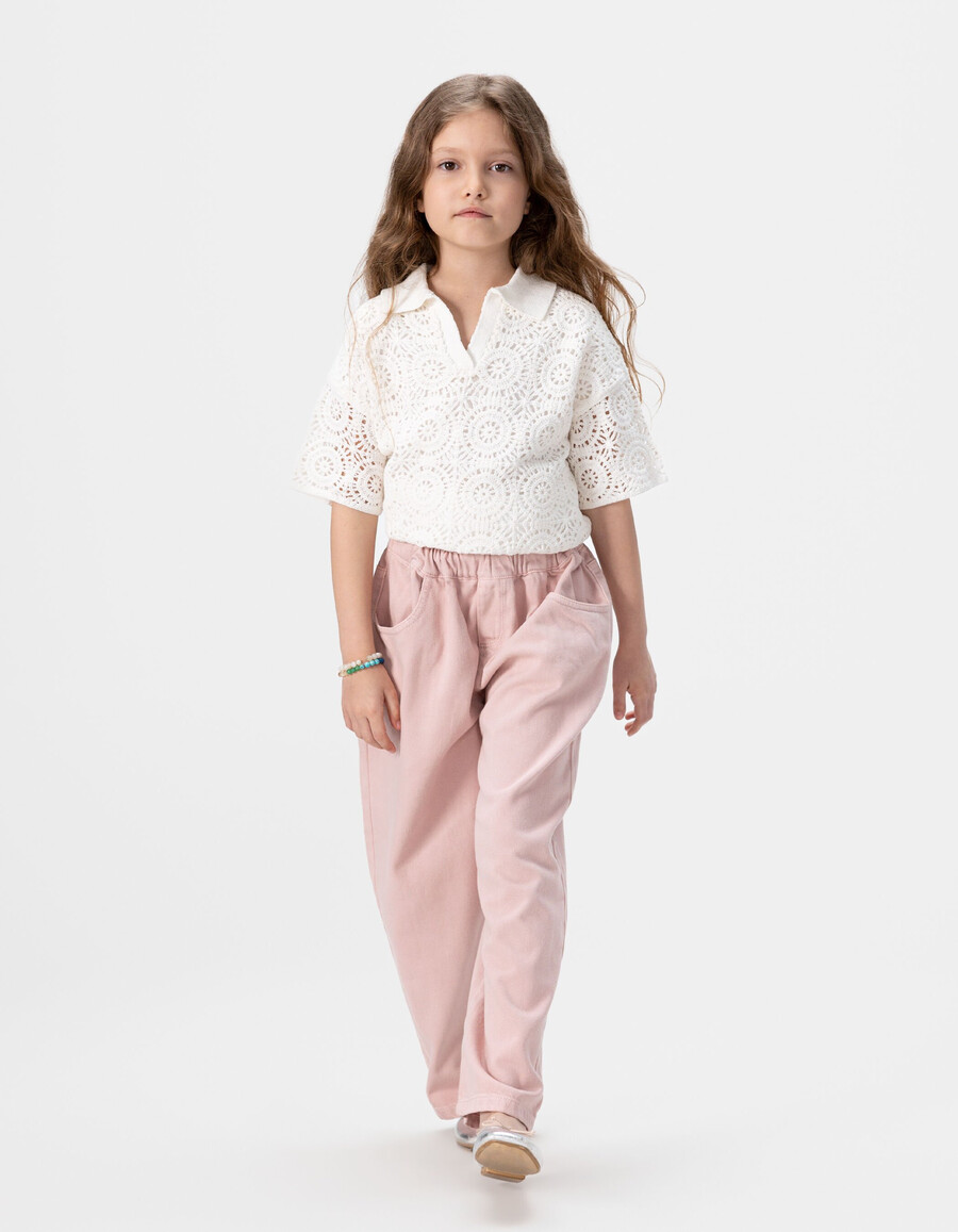 jeans rosa a palloncino per bambine con vita elasticizzata
