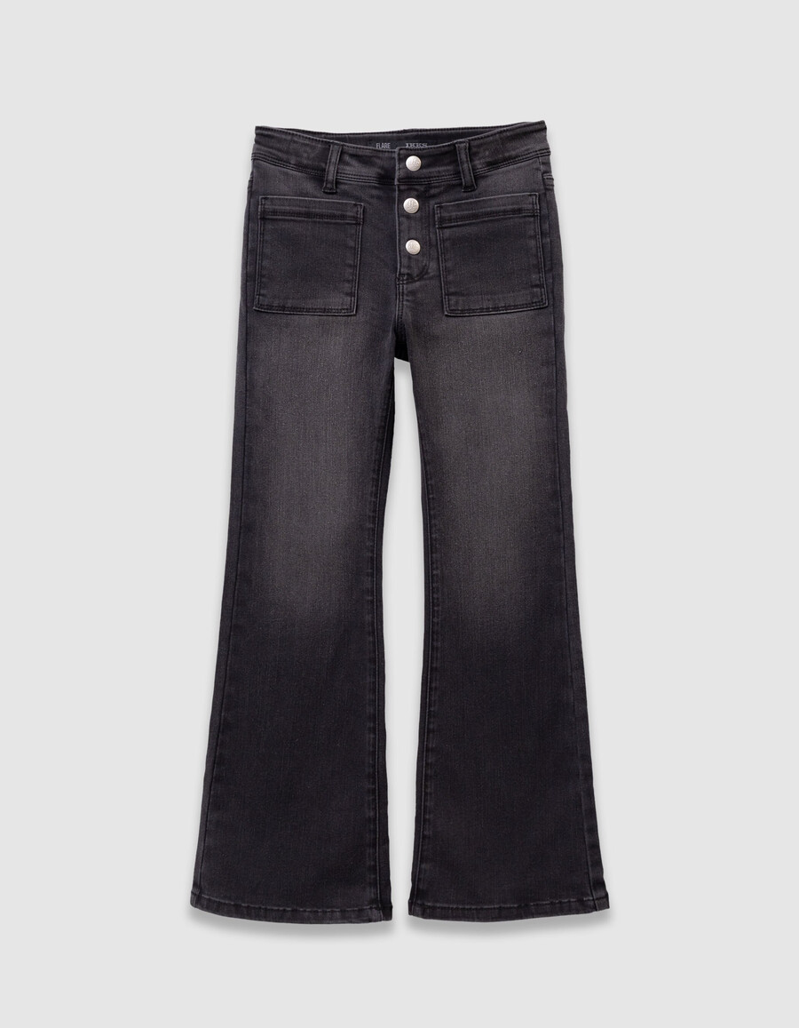 jeans svasati grigi da bambina con bottoni a vista