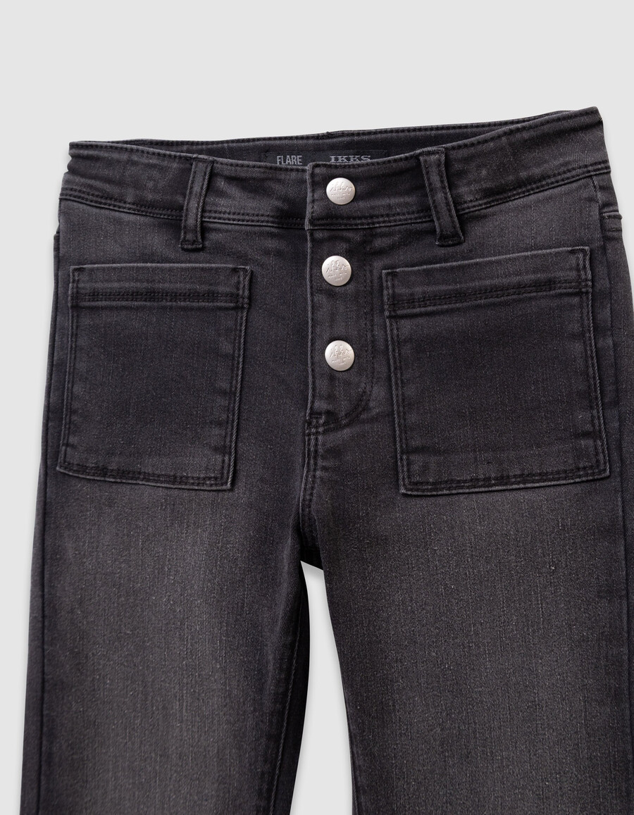 jeans svasati grigi da bambina con bottoni a vista