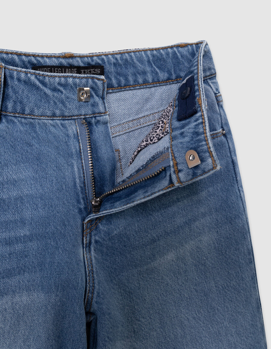 jeans blu a gamba larga per bambine con cintura leopardata