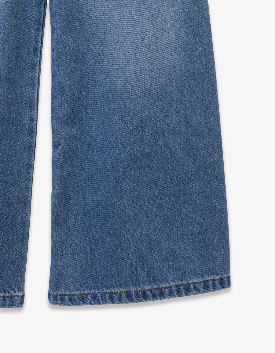 jeans blu a gamba larga per bambine con cintura leopardata