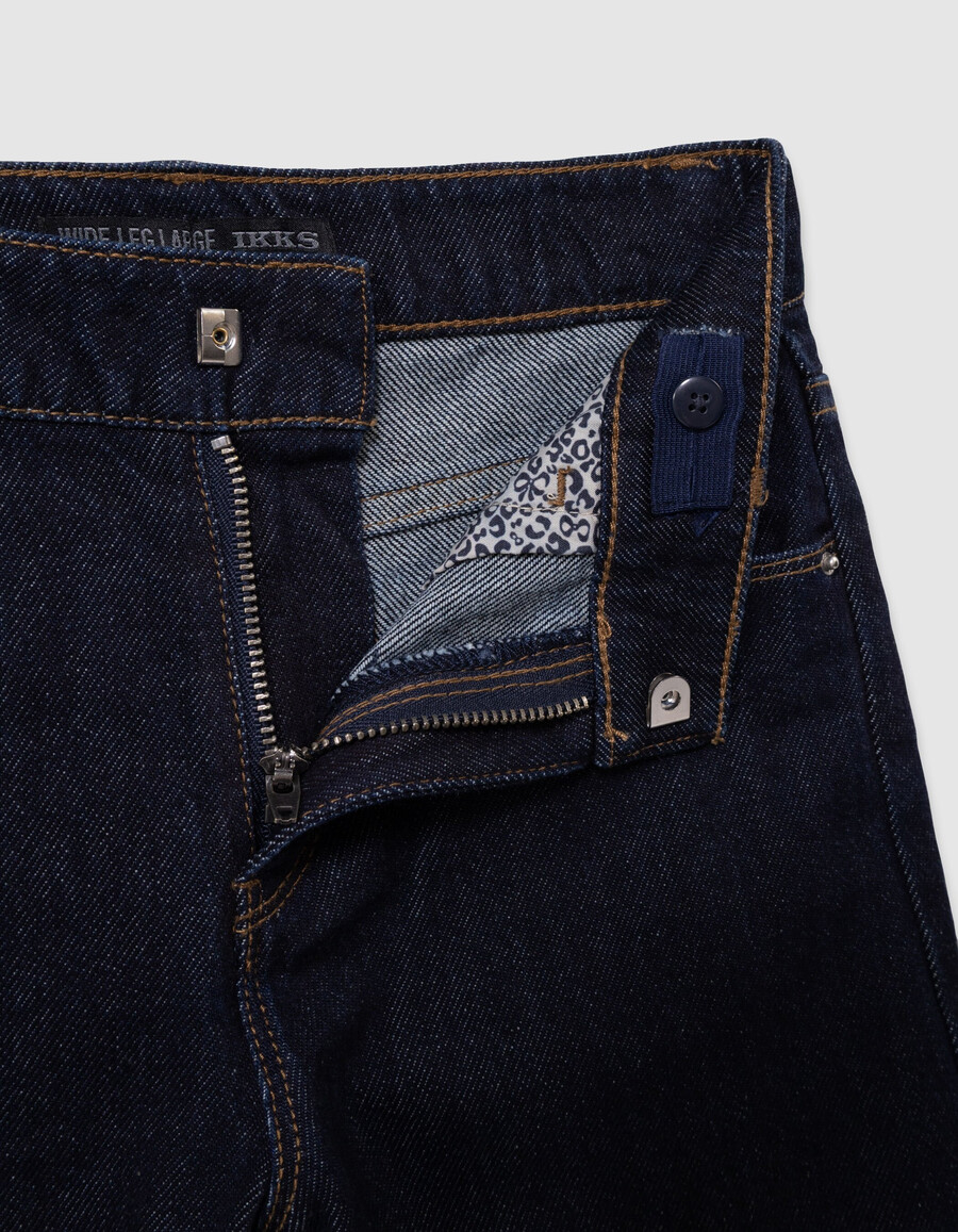 jeans blu a gamba larga per bambine con cintura a forma di sciarpa a bouquet