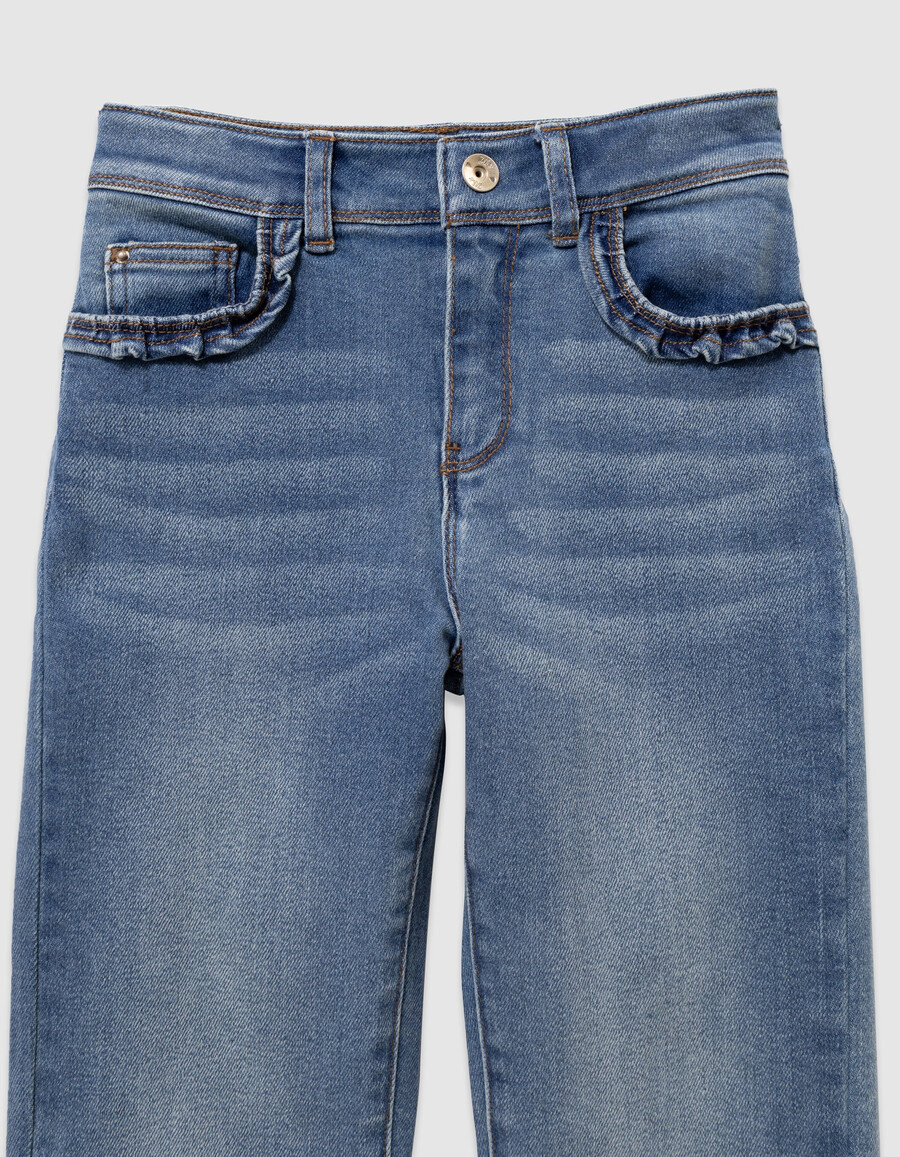 jeans dritti blu da bambina con tasche arricciate