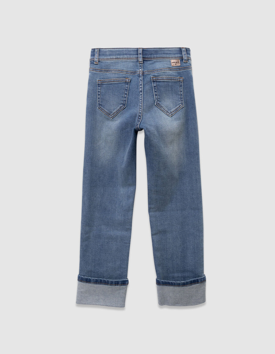 jeans dritti blu da bambina con tasche arricciate