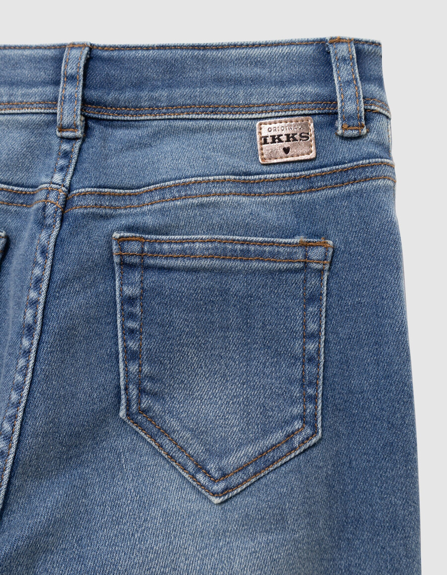 jeans dritti blu da bambina con tasche arricciate