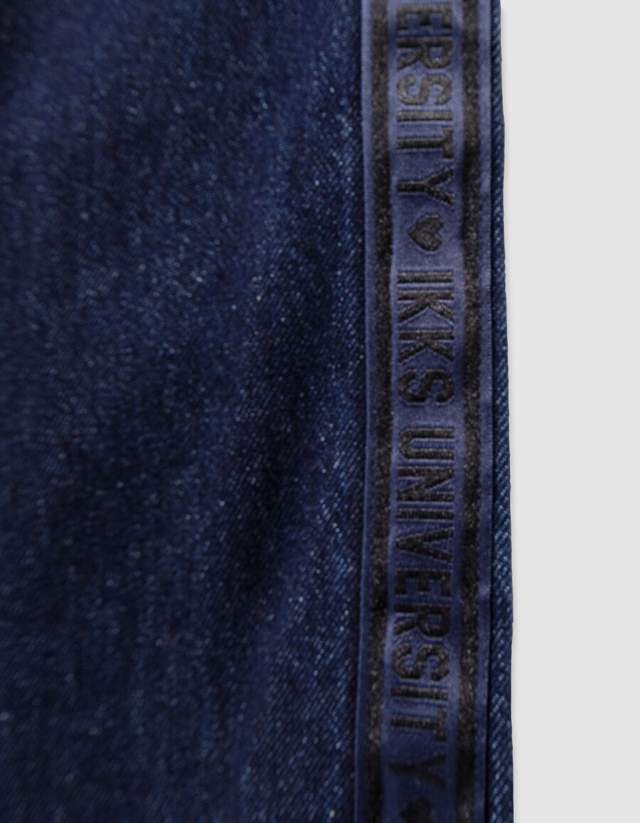 jeans blu a gamba larga per bambine con larghe fasce laterali
