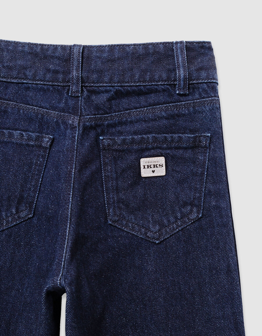 jeans blu a gamba larga per bambine con larghe fasce laterali