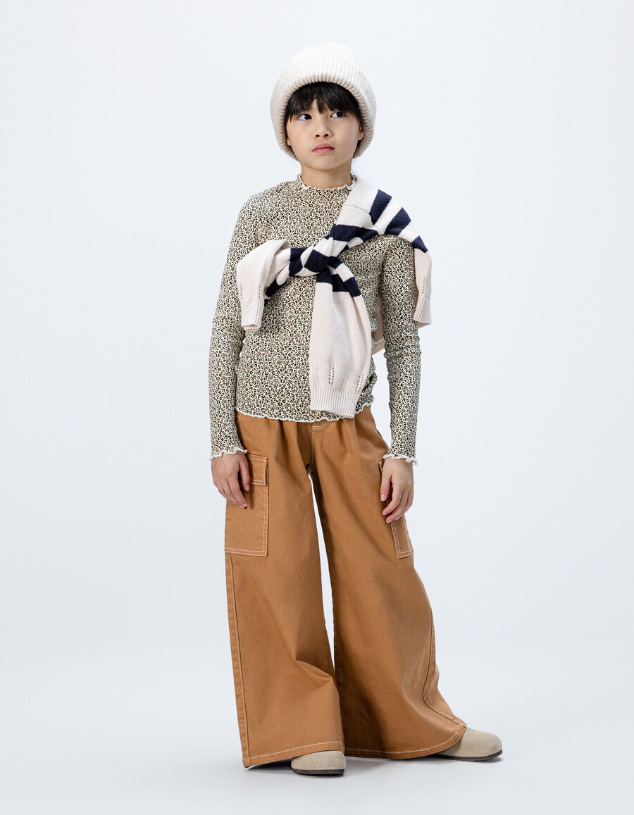 jeans a gamba larga stile cargo color cammello per ragazze