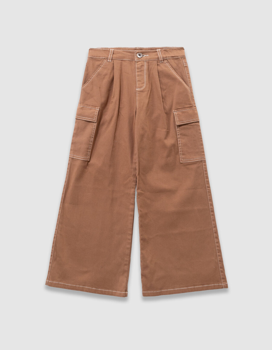 jeans a gamba larga stile cargo color cammello per ragazze