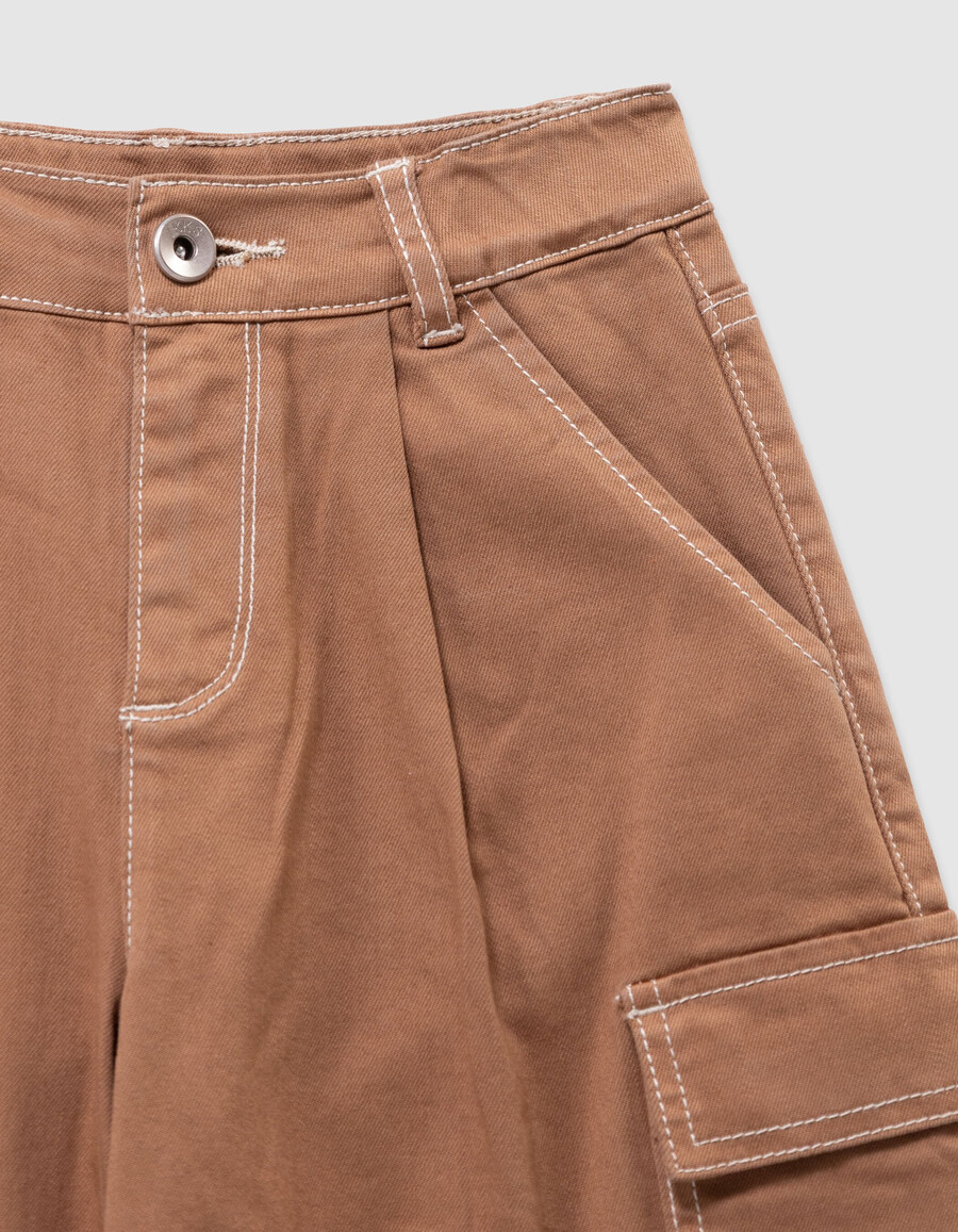 jeans a gamba larga stile cargo color cammello per ragazze