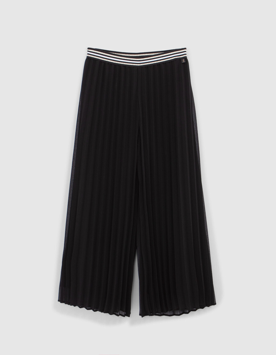 pantaloni neri a gamba larga con pieghe per ragazze