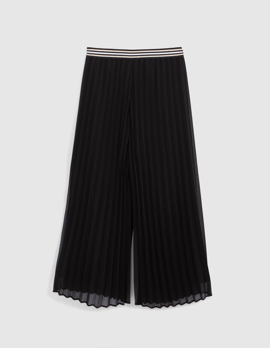 pantaloni neri a gamba larga con pieghe per ragazze