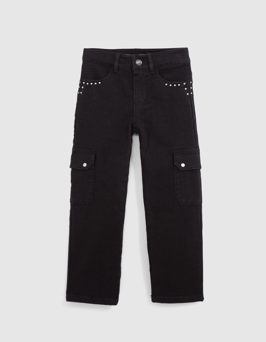 jeans cargo dritti con borchie nere da ragazza