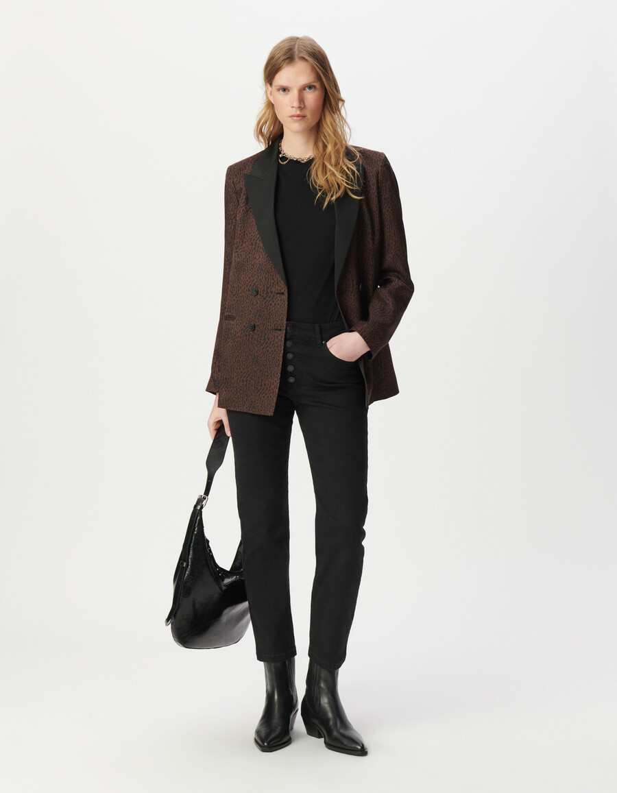 giacca da abito marrone da donna con stampa leopardata