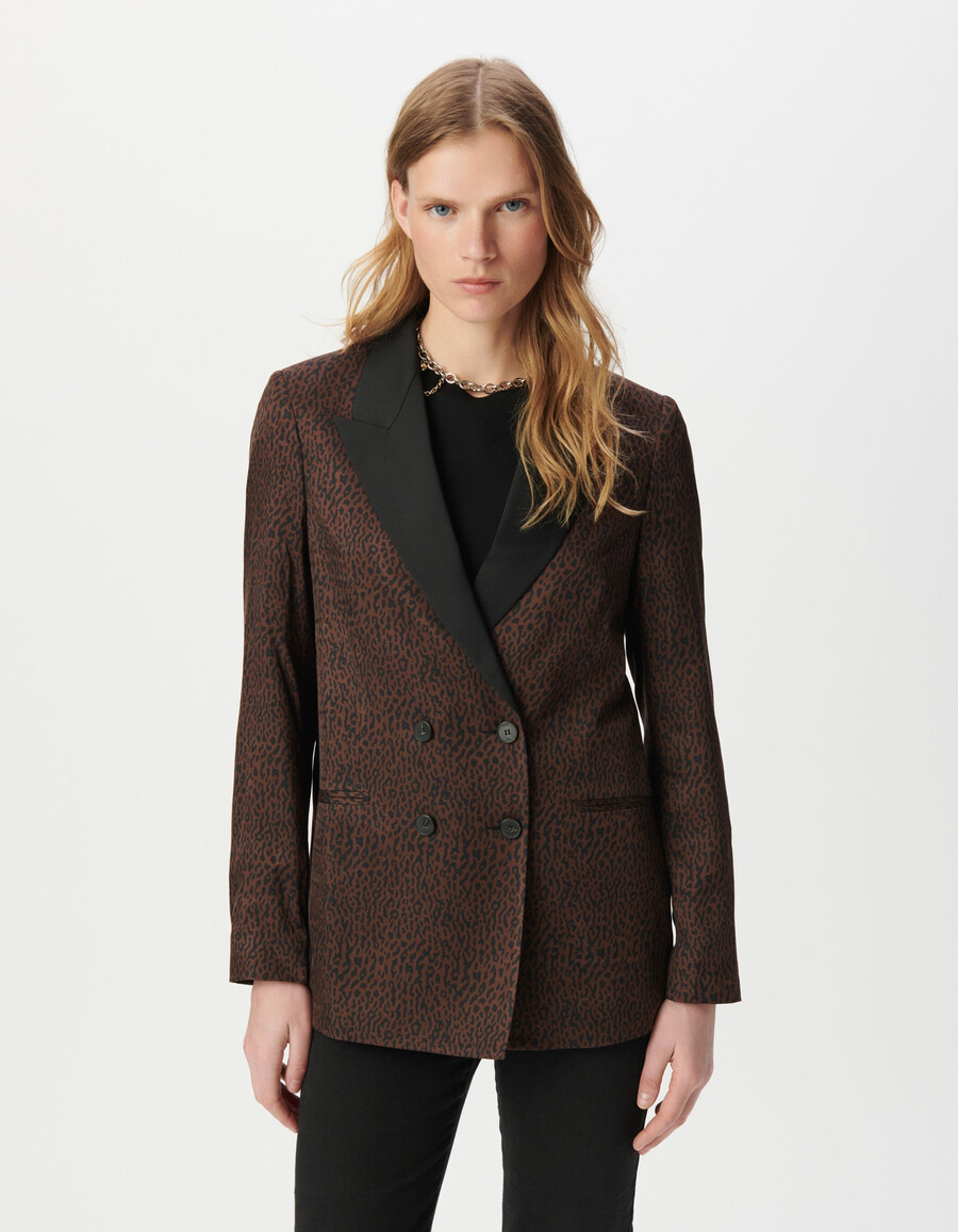 giacca da abito marrone da donna con stampa leopardata