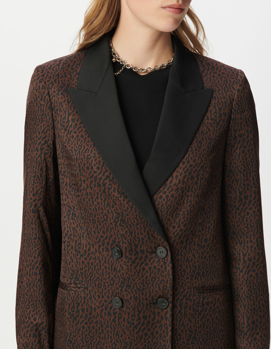 giacca da abito marrone da donna con stampa leopardata