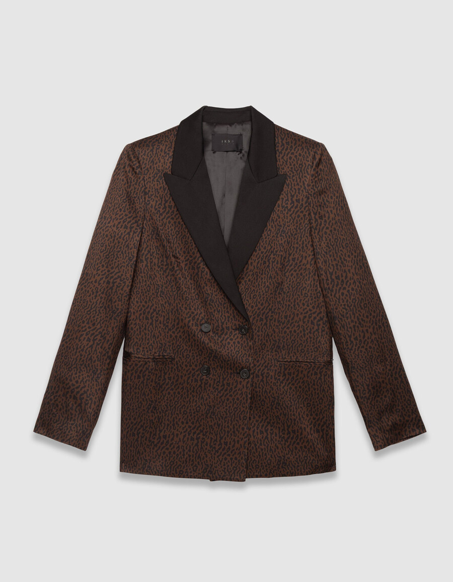 giacca da abito marrone da donna con stampa leopardata