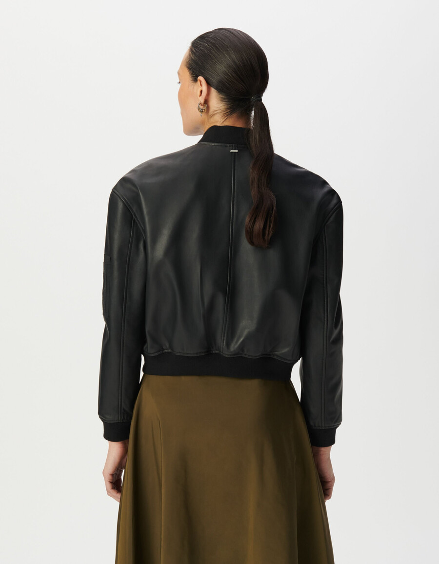 giubbotto bomber oversize in pelle nera da donna