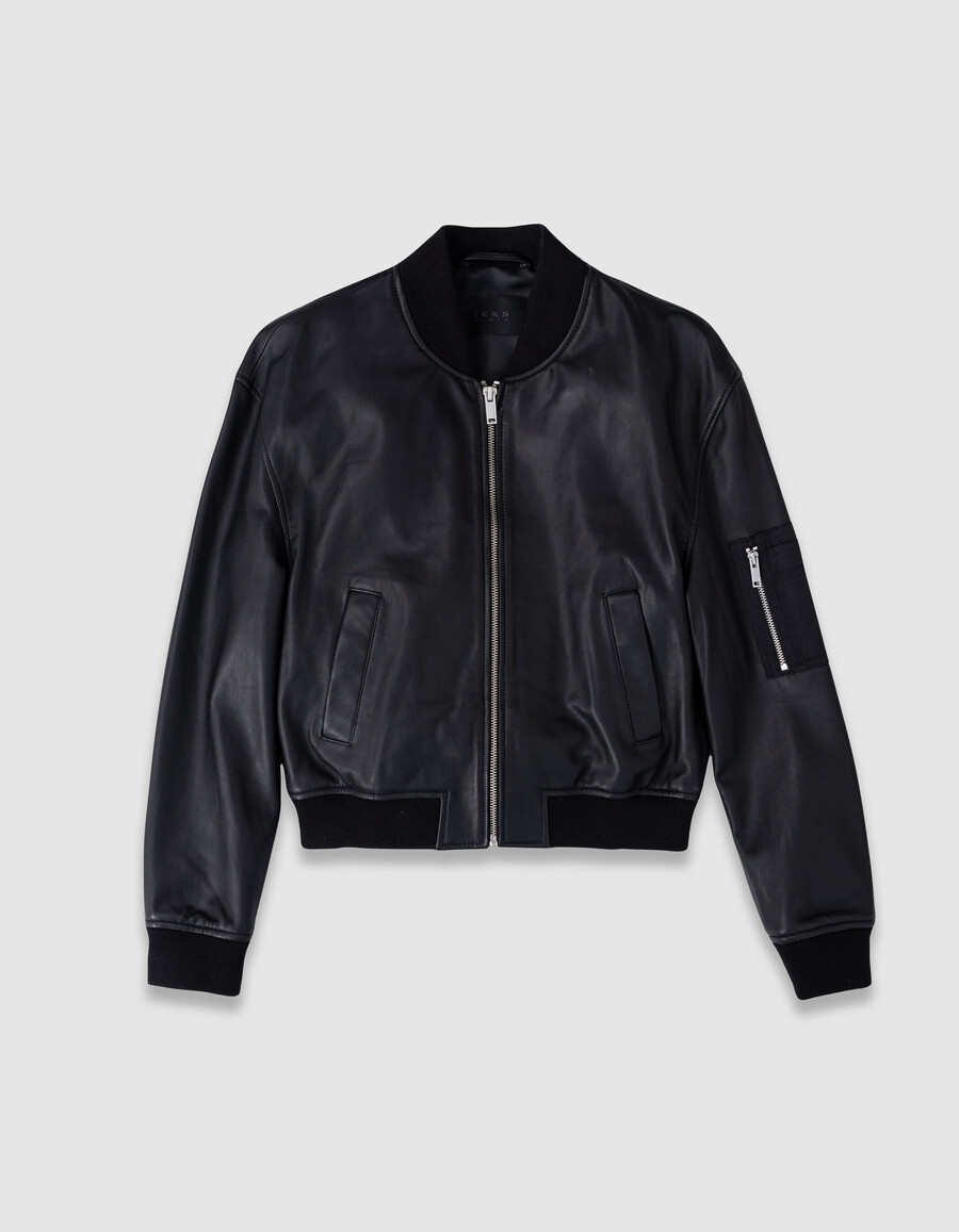 giubbotto bomber oversize in pelle nera da donna