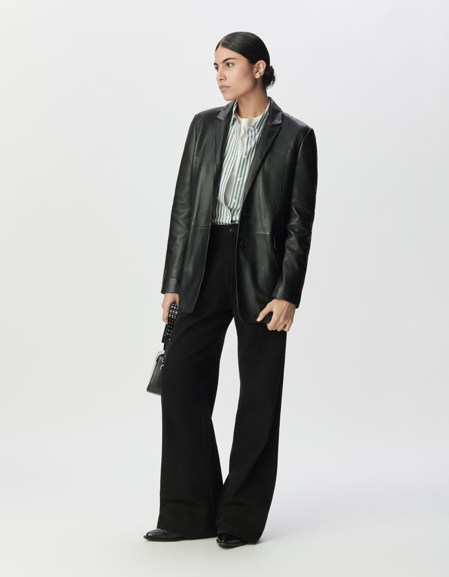 giacca da abito oversize in pelle nera da donna
