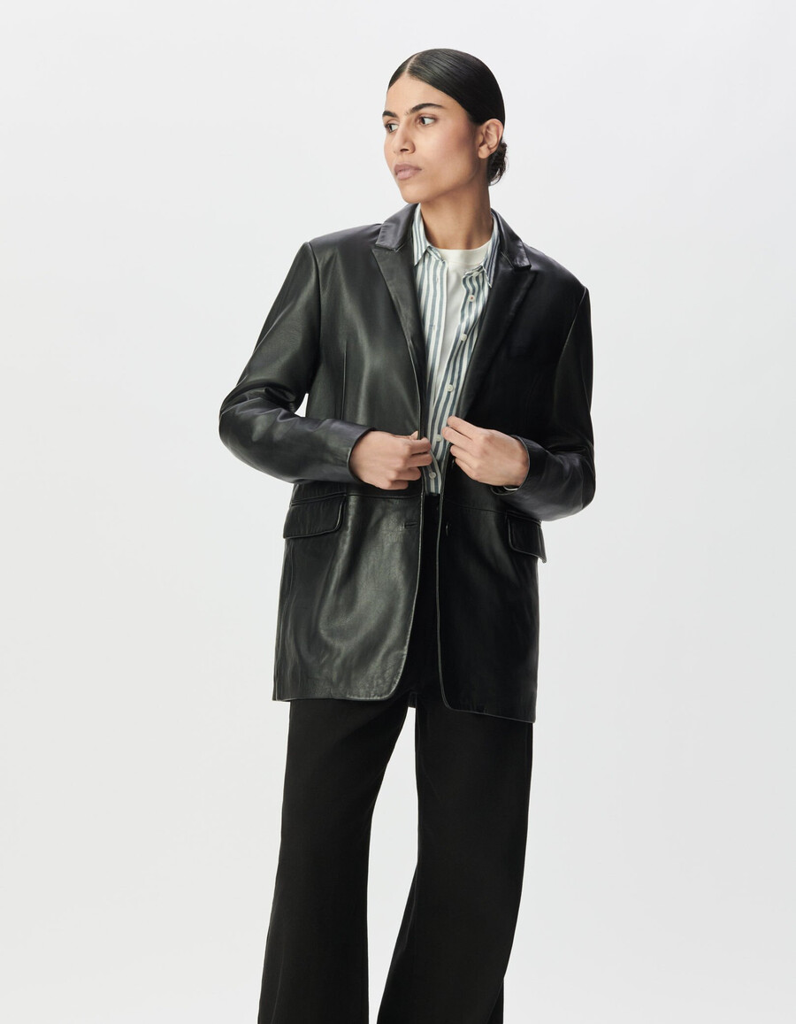 giacca da abito oversize in pelle nera da donna