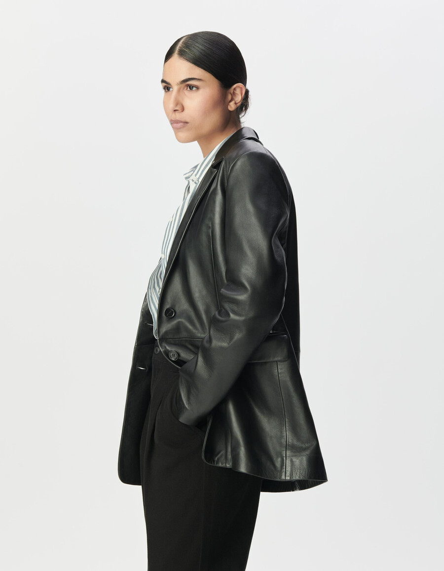 giacca da abito oversize in pelle nera da donna