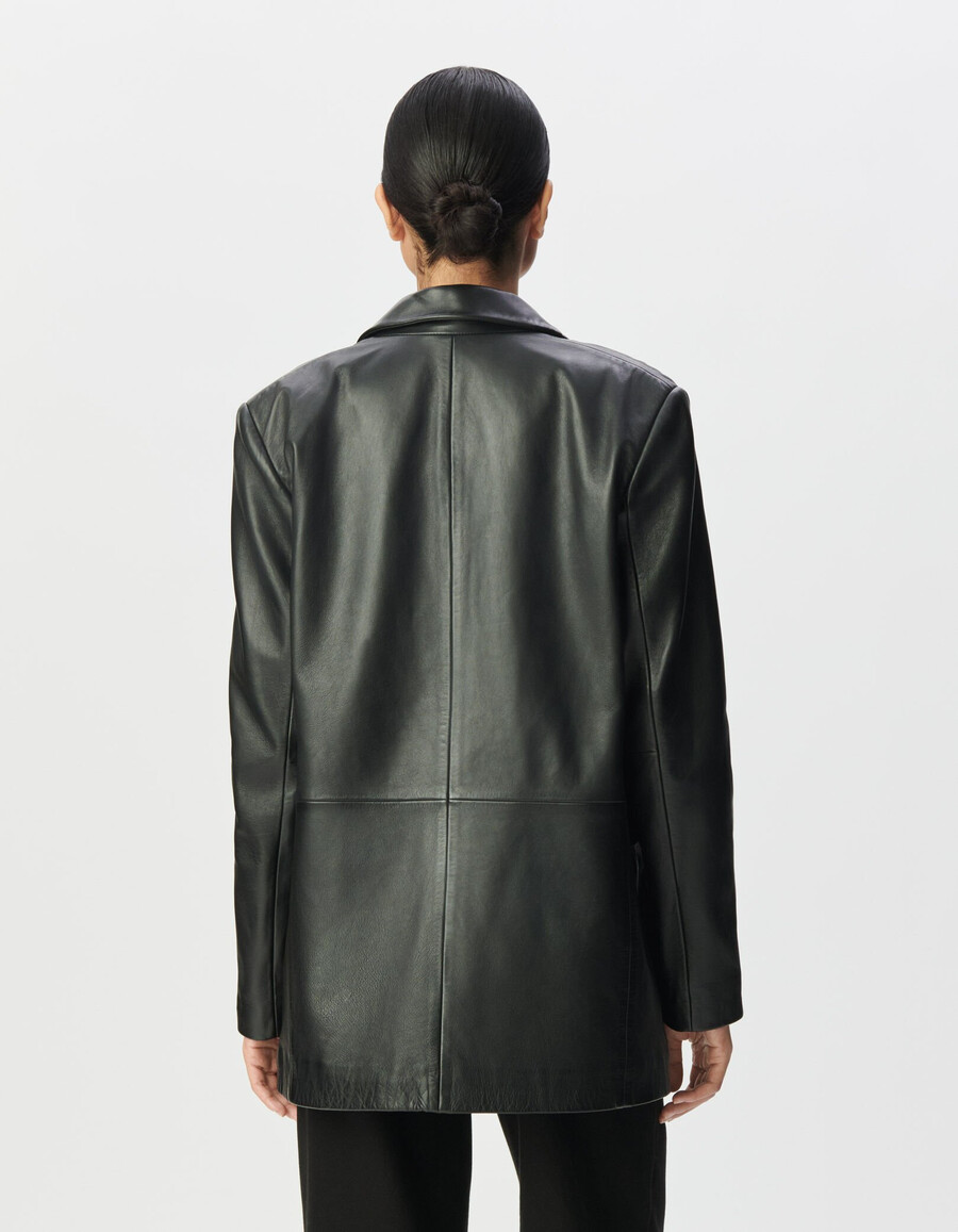 giacca da abito oversize in pelle nera da donna