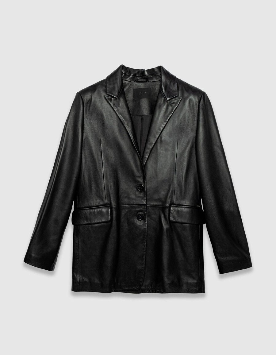 giacca da abito oversize in pelle nera da donna